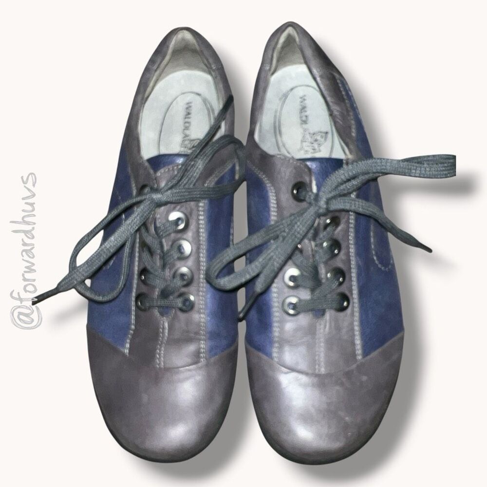 Waldlaufer Leather Suede Lace Up Comfort Walking Shoes Blue Gray Size 6.5